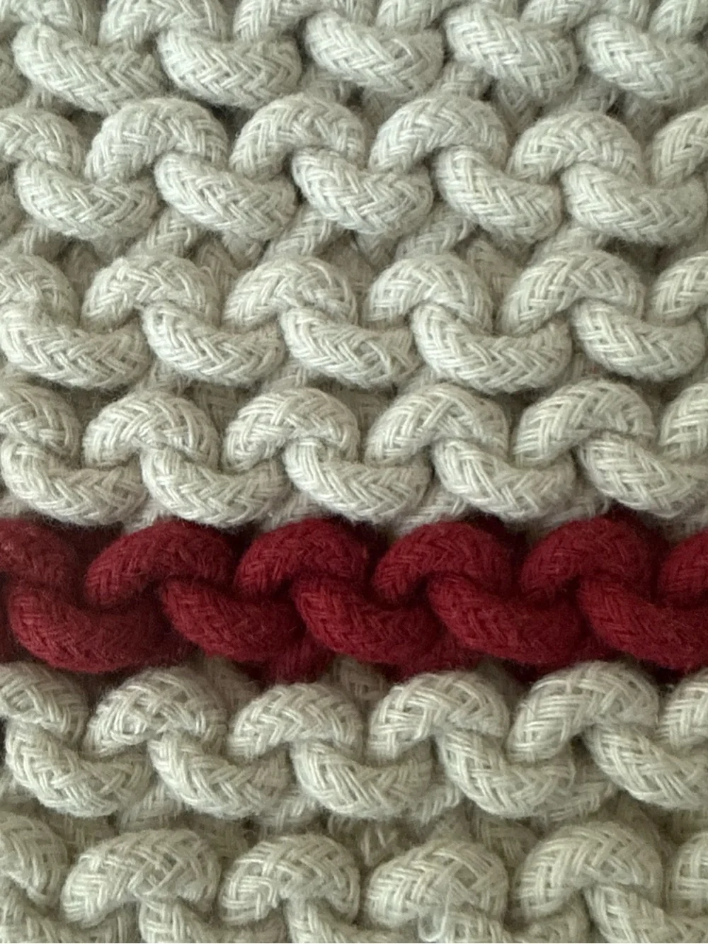 Handmade Knit Beige and Red Striped hit pad/oven mit/trivet